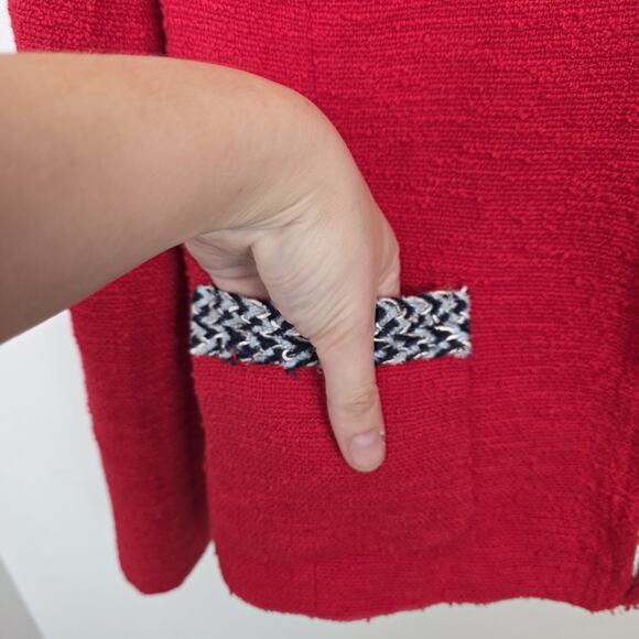 Talbots Red Tweed Feminine Preppy Hook & Eye Business Casual Blazer Size MP - Picture 2 of 6